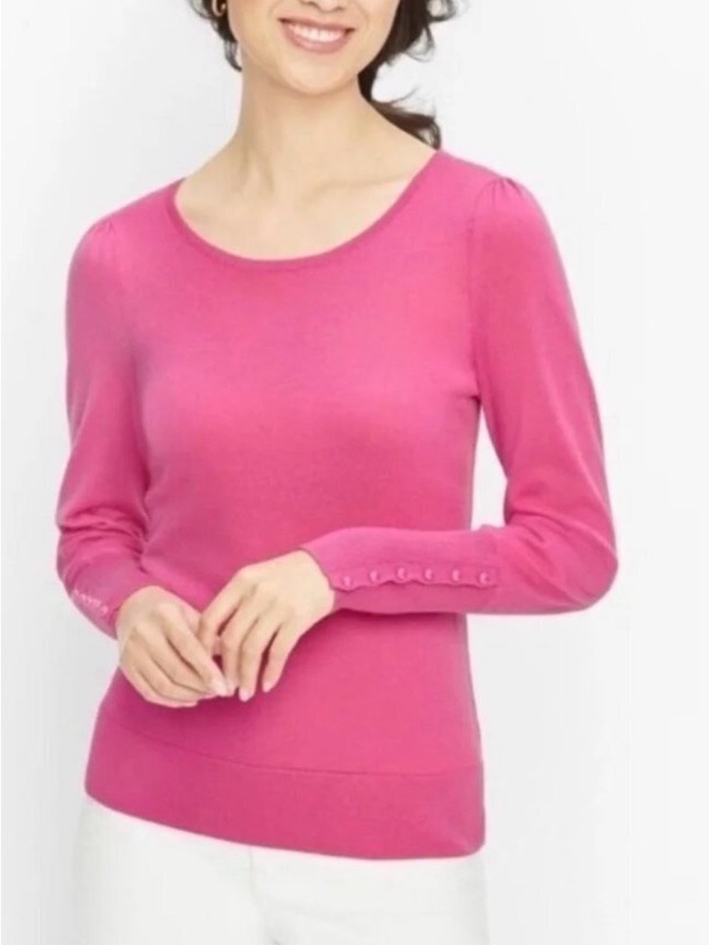 Talbots Petite Pure Merino Wool Long Sleeve Pink Sweater - SP